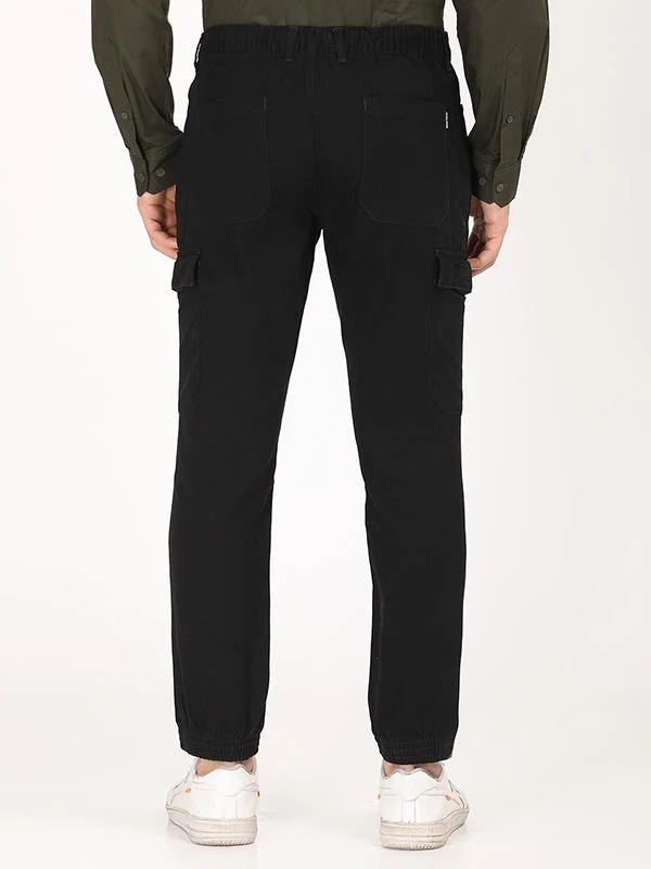 Indian Terrain Men's Comfort Fit Solid Black Trousers